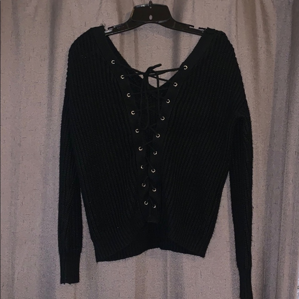 Black lace up sweater